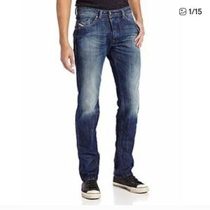 Diesel Darron Slim Fit ORM80 Dark Wash Button Fly Straight Leg Jeans, 34W/32L